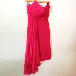 Marchesa Notte Silk Strapless Cocktail Dress Fuschia Pleating & Draping Size 0